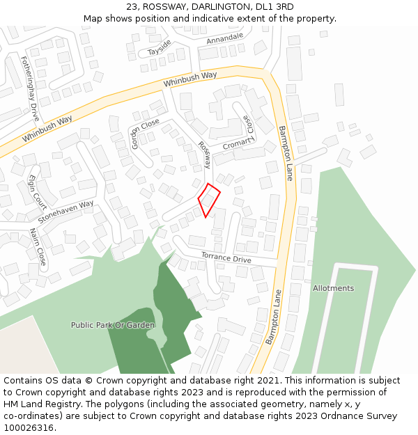 23, ROSSWAY, DARLINGTON, DL1 3RD: Location map and indicative extent of plot