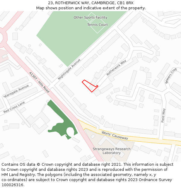 23, ROTHERWICK WAY, CAMBRIDGE, CB1 8RX: Location map and indicative extent of plot