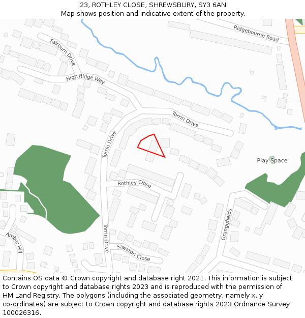 23, ROTHLEY CLOSE, SHREWSBURY, SY3 6AN: Location map and indicative extent of plot