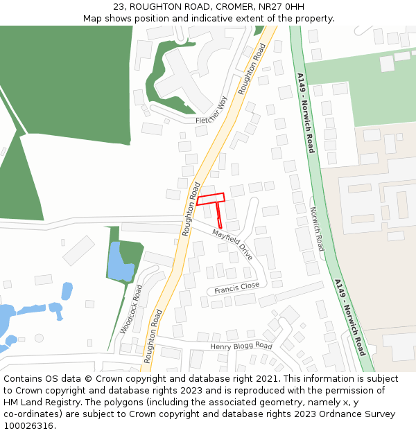 23, ROUGHTON ROAD, CROMER, NR27 0HH: Location map and indicative extent of plot