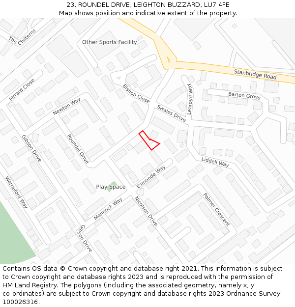 23, ROUNDEL DRIVE, LEIGHTON BUZZARD, LU7 4FE: Location map and indicative extent of plot