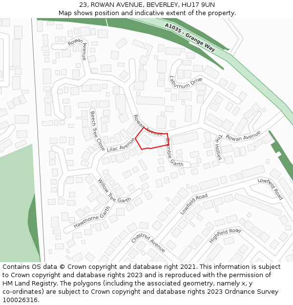 23, ROWAN AVENUE, BEVERLEY, HU17 9UN: Location map and indicative extent of plot