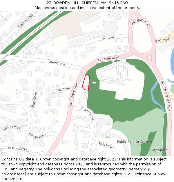 23, ROWDEN HILL, CHIPPENHAM, SN15 2AQ: Location map and indicative extent of plot