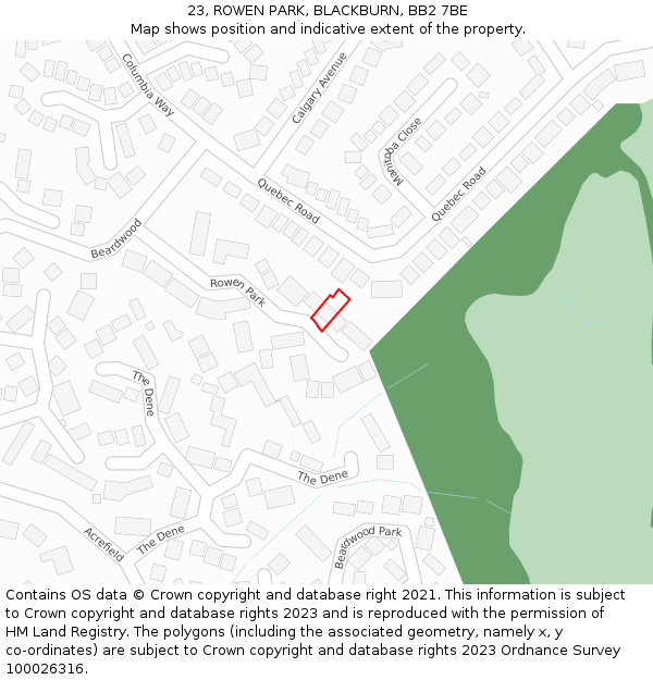 23, ROWEN PARK, BLACKBURN, BB2 7BE: Location map and indicative extent of plot