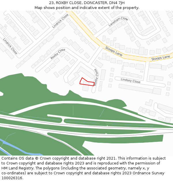 23, ROXBY CLOSE, DONCASTER, DN4 7JH: Location map and indicative extent of plot