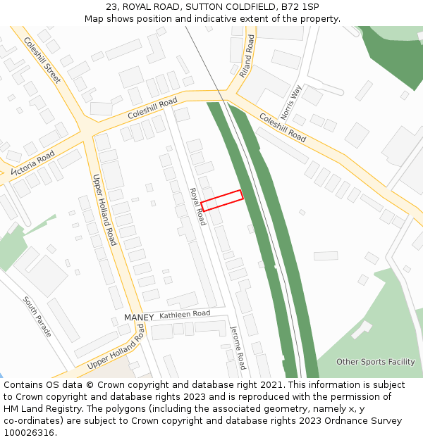 23, ROYAL ROAD, SUTTON COLDFIELD, B72 1SP: Location map and indicative extent of plot