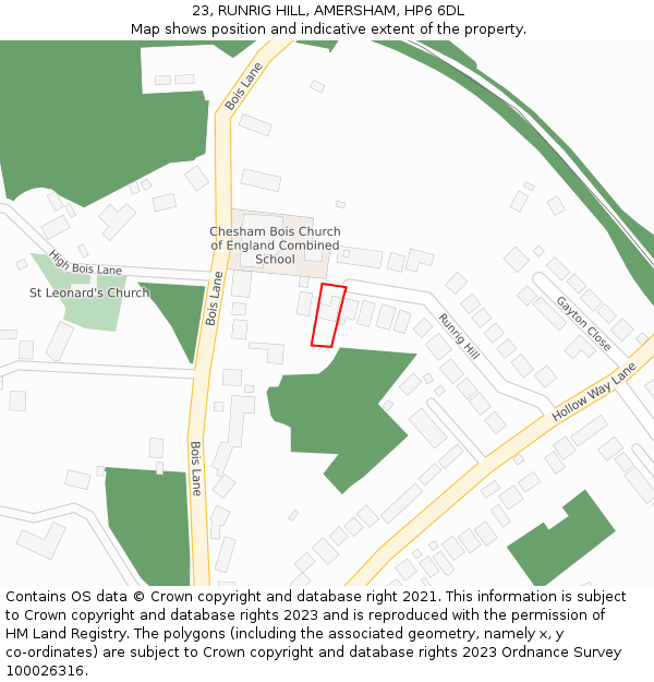 23, RUNRIG HILL, AMERSHAM, HP6 6DL: Location map and indicative extent of plot