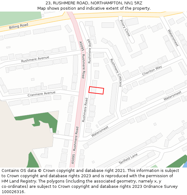 23, RUSHMERE ROAD, NORTHAMPTON, NN1 5RZ: Location map and indicative extent of plot