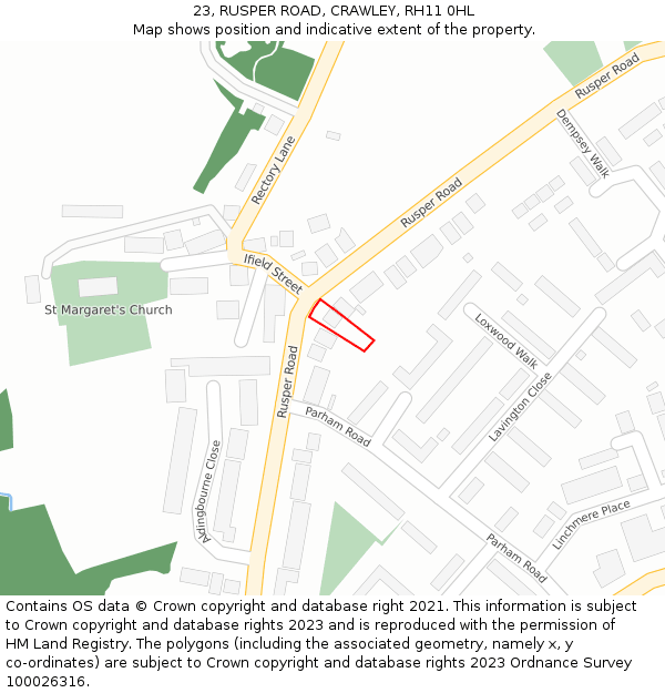 23, RUSPER ROAD, CRAWLEY, RH11 0HL: Location map and indicative extent of plot