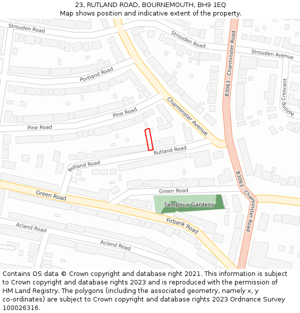 23, RUTLAND ROAD, BOURNEMOUTH, BH9 1EQ: Location map and indicative extent of plot