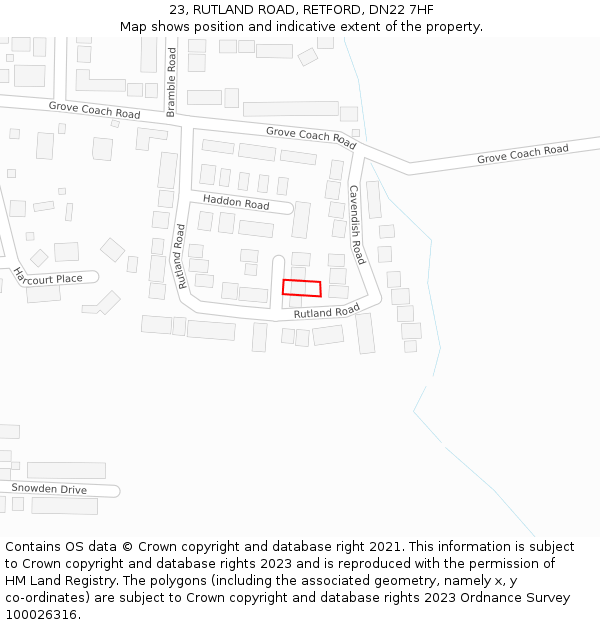 23, RUTLAND ROAD, RETFORD, DN22 7HF: Location map and indicative extent of plot