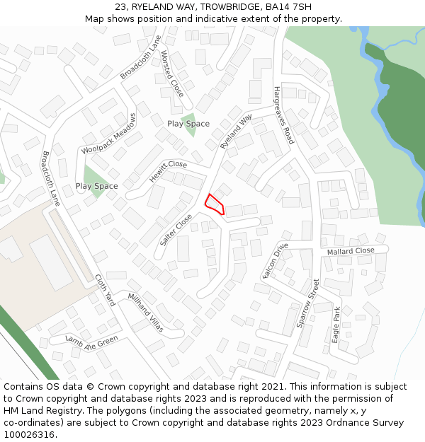 23, RYELAND WAY, TROWBRIDGE, BA14 7SH: Location map and indicative extent of plot