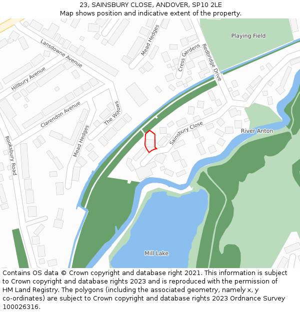 23, SAINSBURY CLOSE, ANDOVER, SP10 2LE: Location map and indicative extent of plot