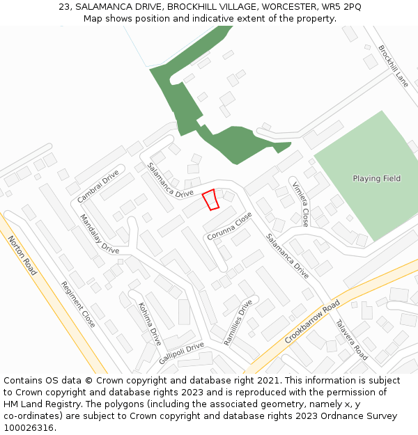 23, SALAMANCA DRIVE, BROCKHILL VILLAGE, WORCESTER, WR5 2PQ: Location map and indicative extent of plot