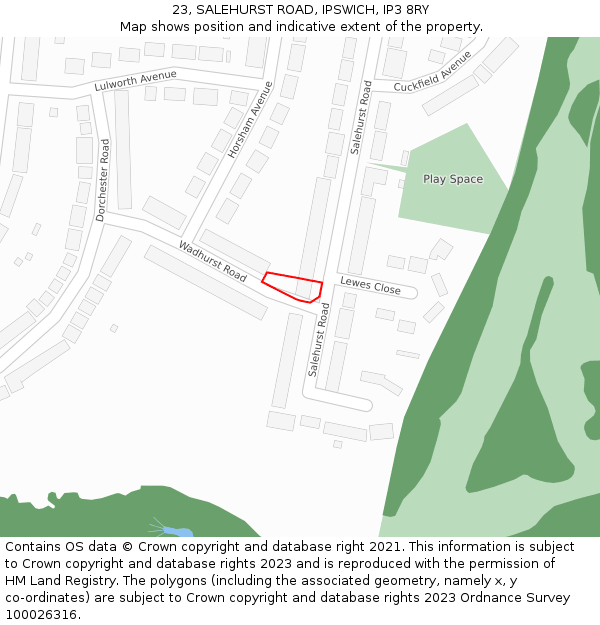 23, SALEHURST ROAD, IPSWICH, IP3 8RY: Location map and indicative extent of plot