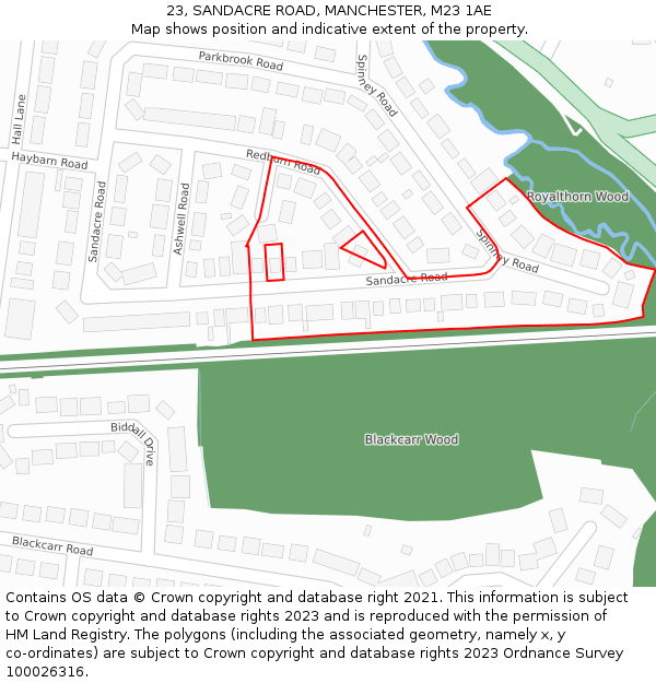 23, SANDACRE ROAD, MANCHESTER, M23 1AE: Location map and indicative extent of plot