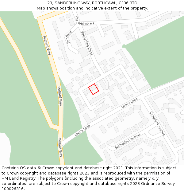 23, SANDERLING WAY, PORTHCAWL, CF36 3TD: Location map and indicative extent of plot