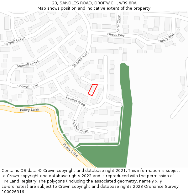 23, SANDLES ROAD, DROITWICH, WR9 8RA: Location map and indicative extent of plot