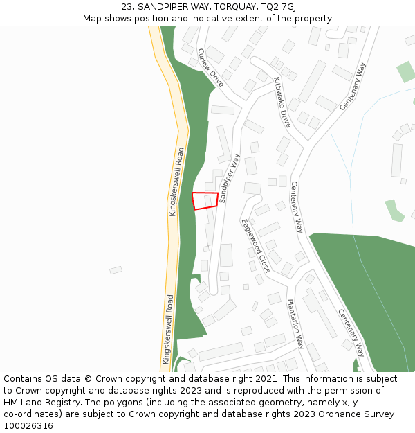 23, SANDPIPER WAY, TORQUAY, TQ2 7GJ: Location map and indicative extent of plot