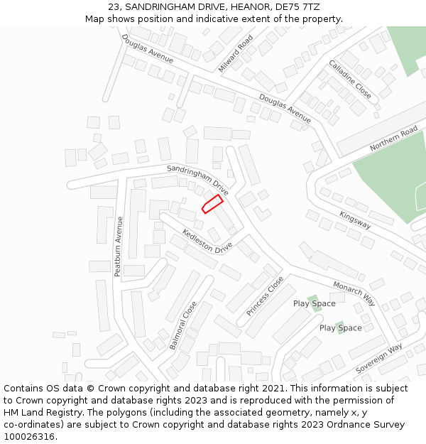 23, SANDRINGHAM DRIVE, HEANOR, DE75 7TZ: Location map and indicative extent of plot
