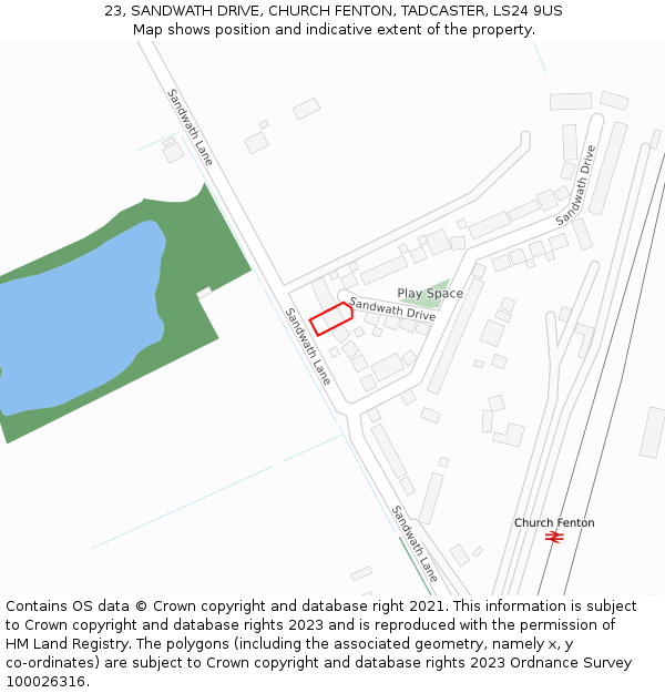 23, SANDWATH DRIVE, CHURCH FENTON, TADCASTER, LS24 9US: Location map and indicative extent of plot