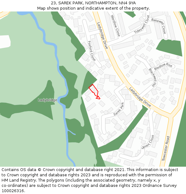 23, SAREK PARK, NORTHAMPTON, NN4 9YA: Location map and indicative extent of plot