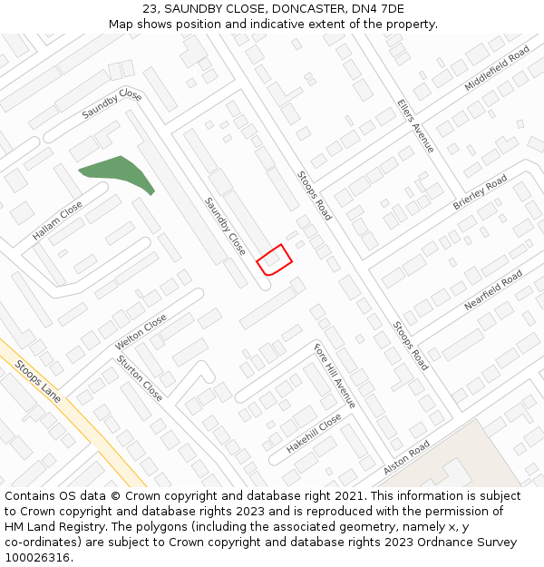 23, SAUNDBY CLOSE, DONCASTER, DN4 7DE: Location map and indicative extent of plot