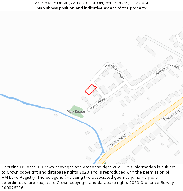 23, SAWDY DRIVE, ASTON CLINTON, AYLESBURY, HP22 0AL: Location map and indicative extent of plot