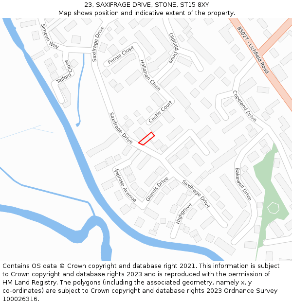 23, SAXIFRAGE DRIVE, STONE, ST15 8XY: Location map and indicative extent of plot