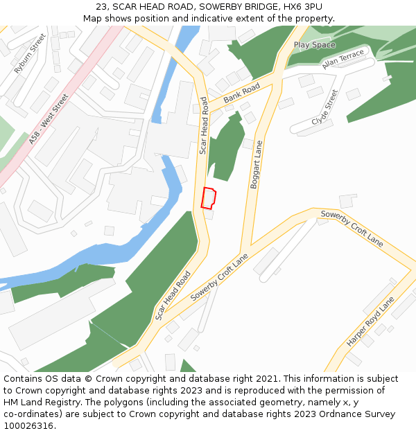 23, SCAR HEAD ROAD, SOWERBY BRIDGE, HX6 3PU: Location map and indicative extent of plot