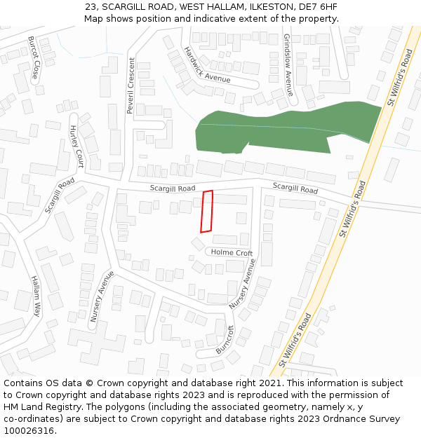 23, SCARGILL ROAD, WEST HALLAM, ILKESTON, DE7 6HF: Location map and indicative extent of plot