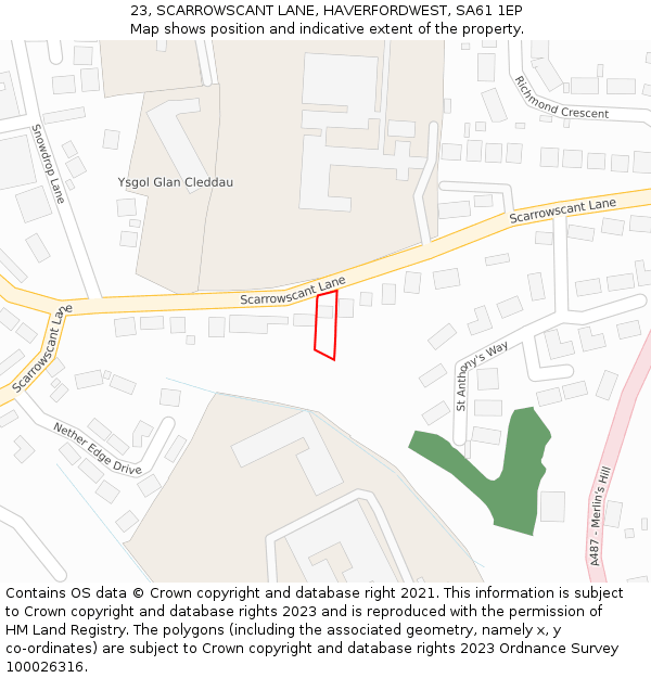 23, SCARROWSCANT LANE, HAVERFORDWEST, SA61 1EP: Location map and indicative extent of plot