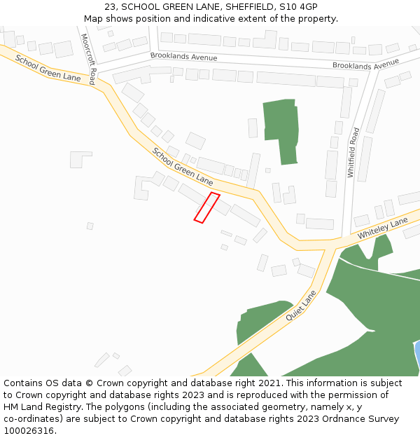 23, SCHOOL GREEN LANE, SHEFFIELD, S10 4GP: Location map and indicative extent of plot