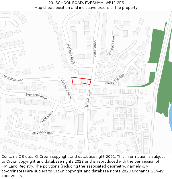 23, SCHOOL ROAD, EVESHAM, WR11 2PS: Location map and indicative extent of plot