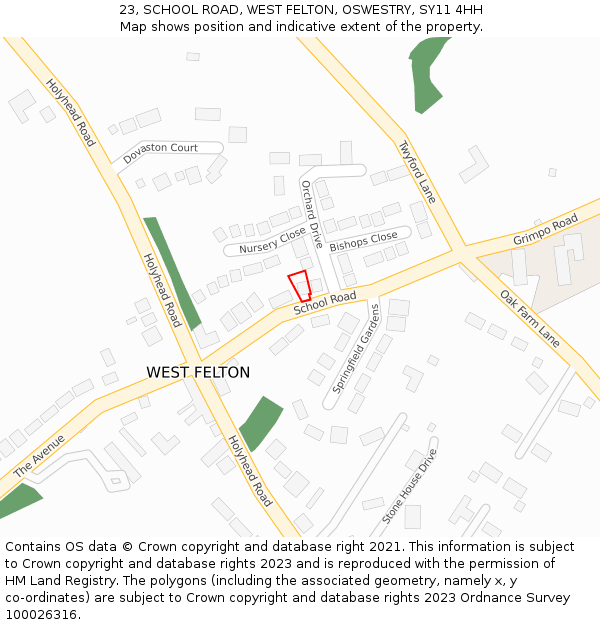 23, SCHOOL ROAD, WEST FELTON, OSWESTRY, SY11 4HH: Location map and indicative extent of plot