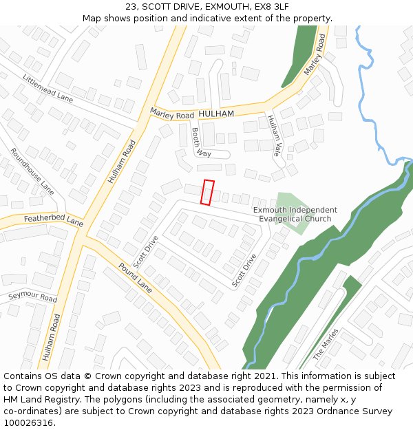 23, SCOTT DRIVE, EXMOUTH, EX8 3LF: Location map and indicative extent of plot