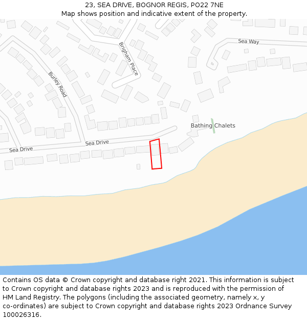 23, SEA DRIVE, BOGNOR REGIS, PO22 7NE: Location map and indicative extent of plot