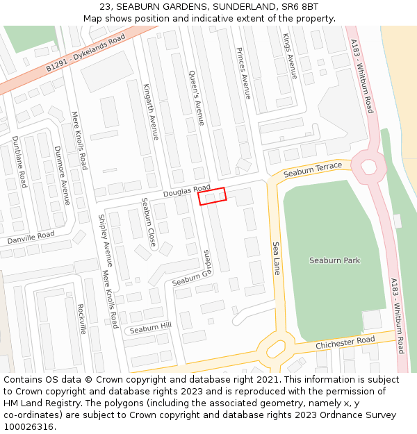 23, SEABURN GARDENS, SUNDERLAND, SR6 8BT: Location map and indicative extent of plot