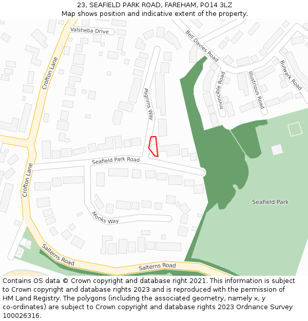 23, SEAFIELD PARK ROAD, FAREHAM, PO14 3LZ: Location map and indicative extent of plot