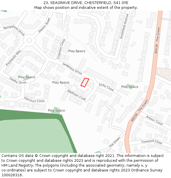 23, SEAGRAVE DRIVE, CHESTERFIELD, S41 0YE: Location map and indicative extent of plot