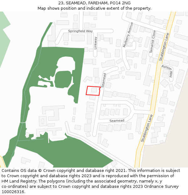 23, SEAMEAD, FAREHAM, PO14 2NG: Location map and indicative extent of plot