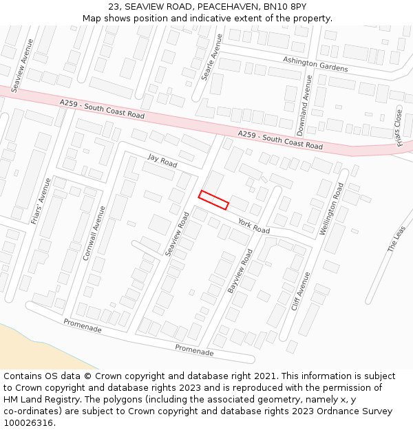 23, SEAVIEW ROAD, PEACEHAVEN, BN10 8PY: Location map and indicative extent of plot