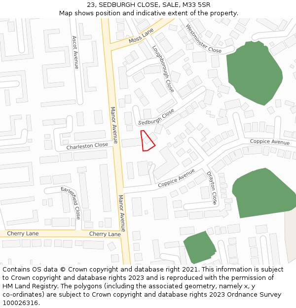 23, SEDBURGH CLOSE, SALE, M33 5SR: Location map and indicative extent of plot