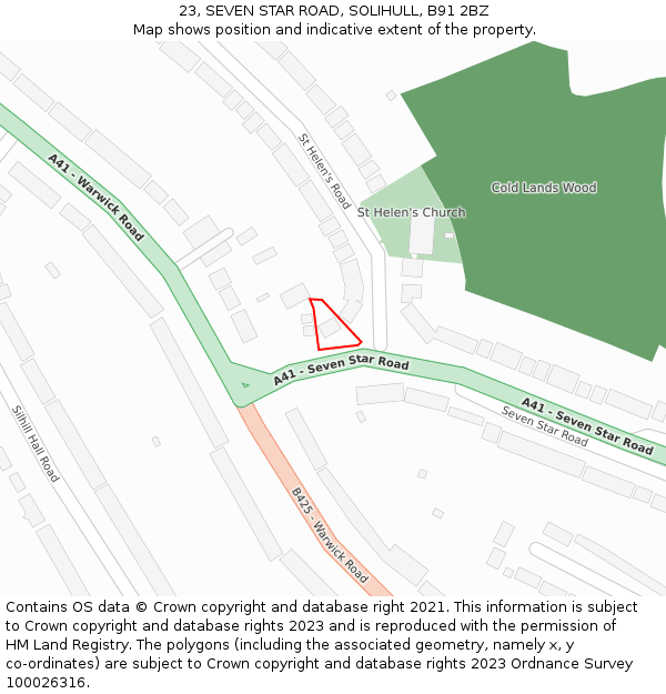 23, SEVEN STAR ROAD, SOLIHULL, B91 2BZ: Location map and indicative extent of plot