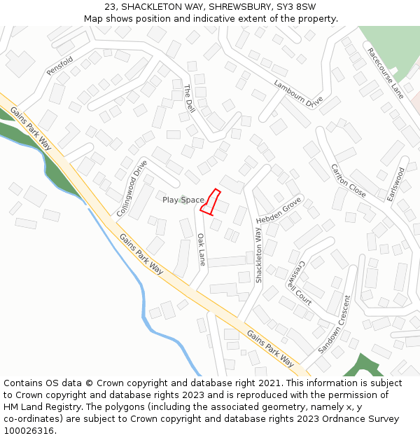 23, SHACKLETON WAY, SHREWSBURY, SY3 8SW: Location map and indicative extent of plot