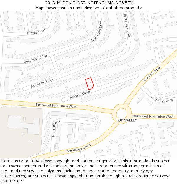 23, SHALDON CLOSE, NOTTINGHAM, NG5 5EN: Location map and indicative extent of plot