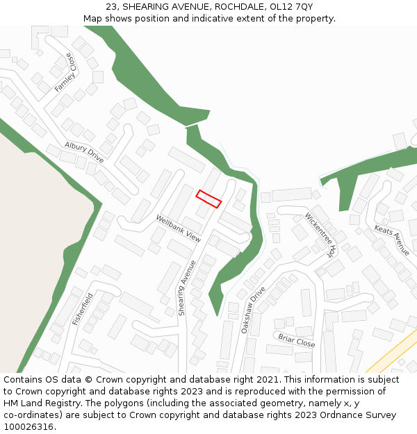 23, SHEARING AVENUE, ROCHDALE, OL12 7QY: Location map and indicative extent of plot