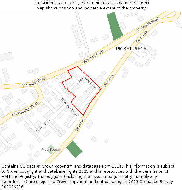 23, SHEARLING CLOSE, PICKET PIECE, ANDOVER, SP11 6PU: Location map and indicative extent of plot