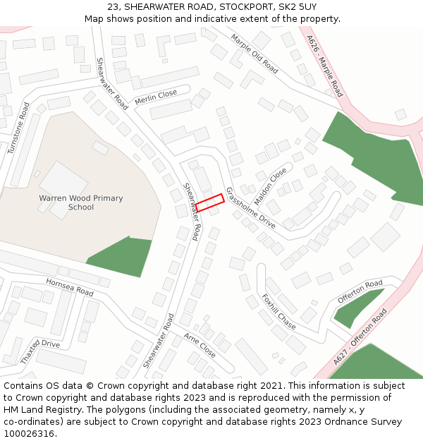 23, SHEARWATER ROAD, STOCKPORT, SK2 5UY: Location map and indicative extent of plot
