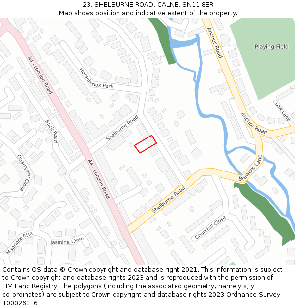 23, SHELBURNE ROAD, CALNE, SN11 8ER: Location map and indicative extent of plot